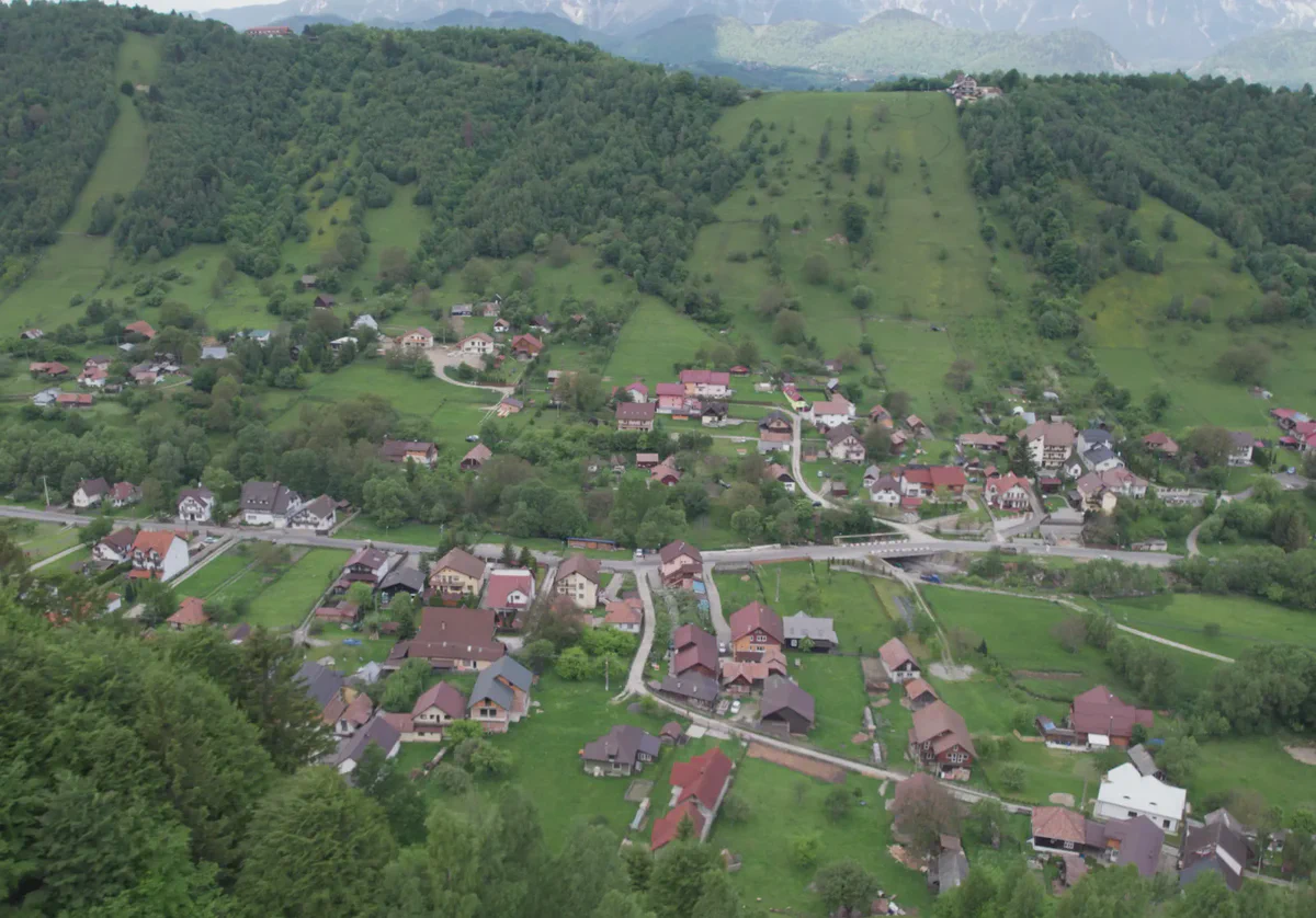 A Carpathian village below forested slopes