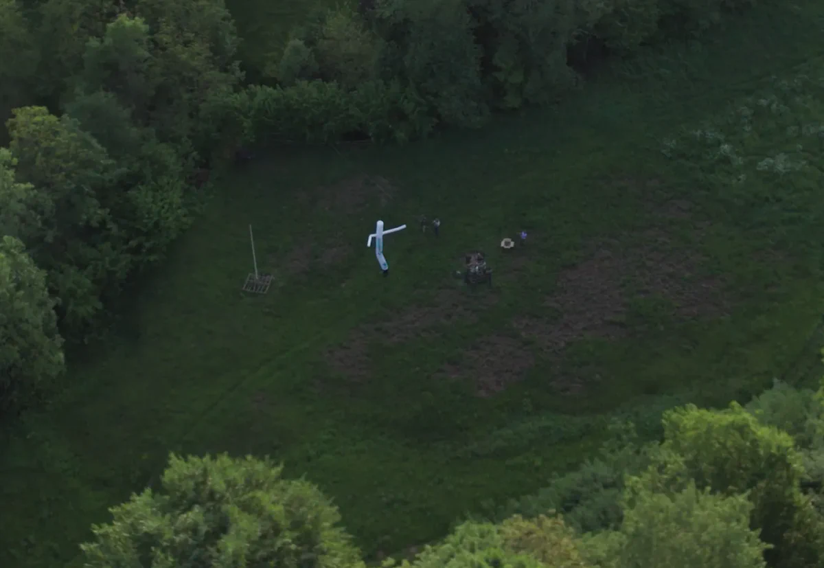 Aerial view of the deterrent station with the sky-dancer activated