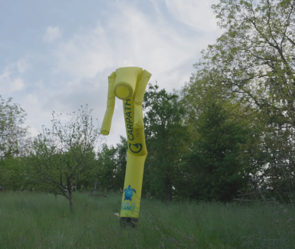 The sky-dancer deterrent deployed in a Carpathian meadow