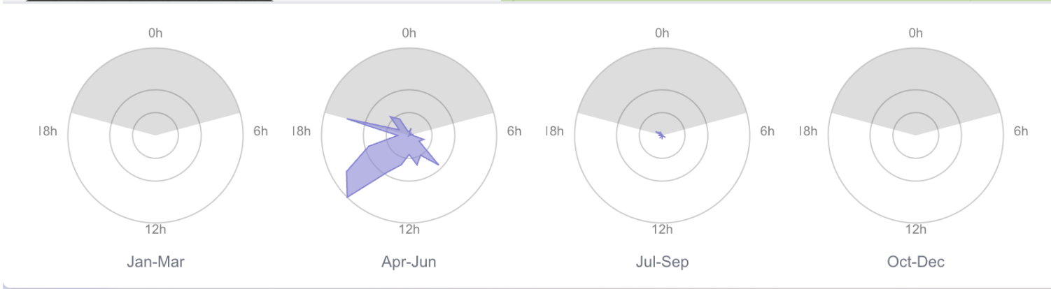 Seasonal Activity 4 circular charts showing daily activity over the year